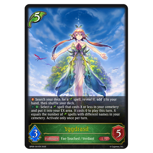 Yggdrasil BP09-001EN card from the Shadowverse: Evolve set Duet of Dawn and Dusk