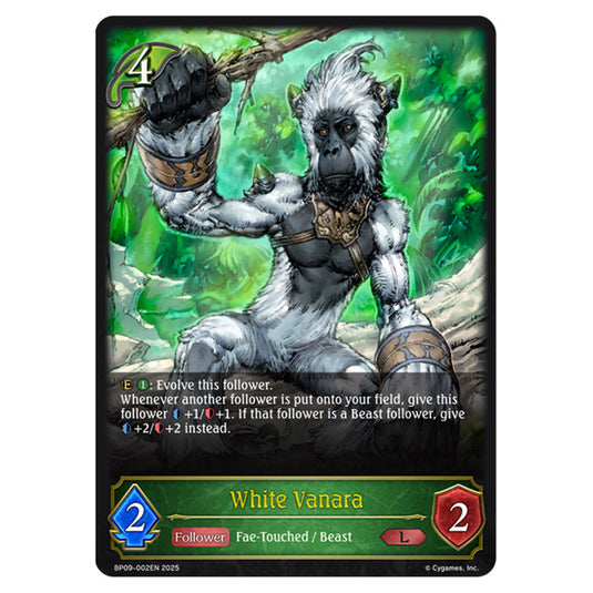 White Vanara BP09-002EN card from the Shadowverse: Evolve set Duet of Dawn and Dusk