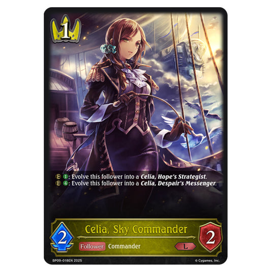 Celia, Sky Commander BP09-018EN card from the Shadowverse: Evolve set Duet of Dawn and Dusk