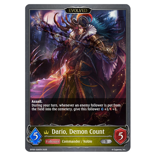 Dario, Demon Count BP09-026EN card from the Shadowverse: Evolve set Duet of Dawn and Dusk
