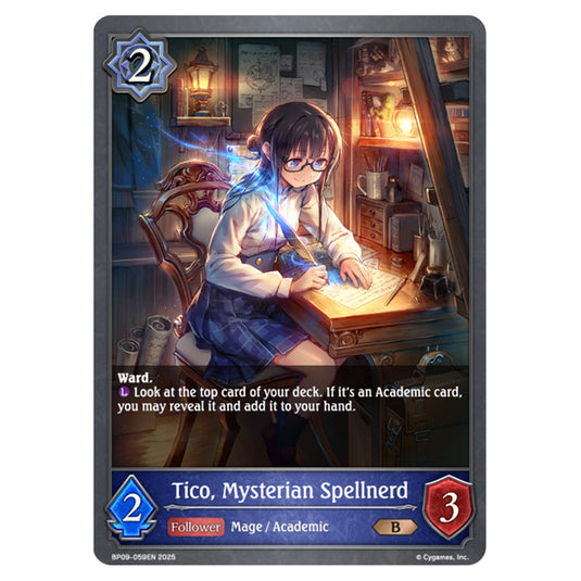 Tico, Mysterian Spellnerd BP09-059EN card from the Shadowverse: Evolve set Duet of Dawn and Dusk