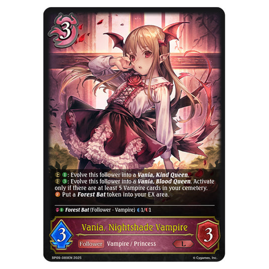 Vania, Nightshade Vampire BP09-089EN card from the Shadowverse: Evolve set Duet of Dawn and Dusk