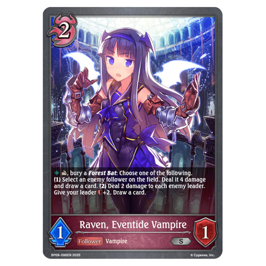 Raven, Eventide Vampire BP09-098EN card from the Shadowverse: Evolve set Duet of Dawn and Dusk
