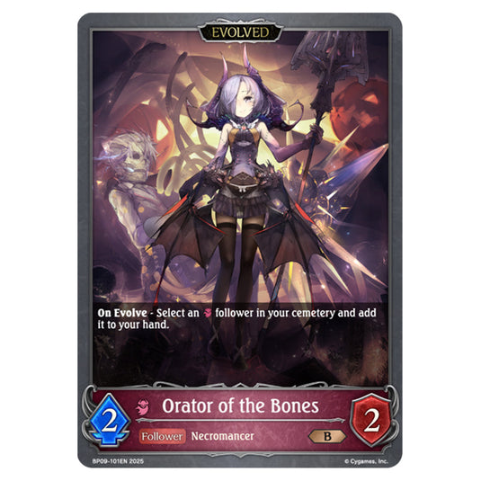 Orator of the Bones BP09-101EN card from the Shadowverse: Evolve set Duet of Dawn and Dusk