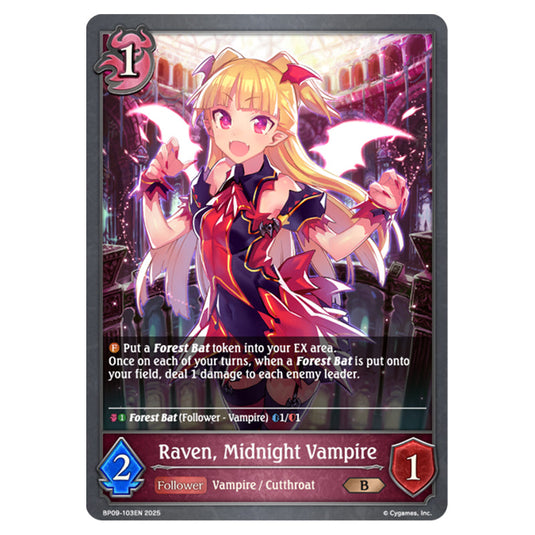 Raven, Midnight Vampire BP09-103EN card from the Shadowverse: Evolve set Duet of Dawn and Dusk