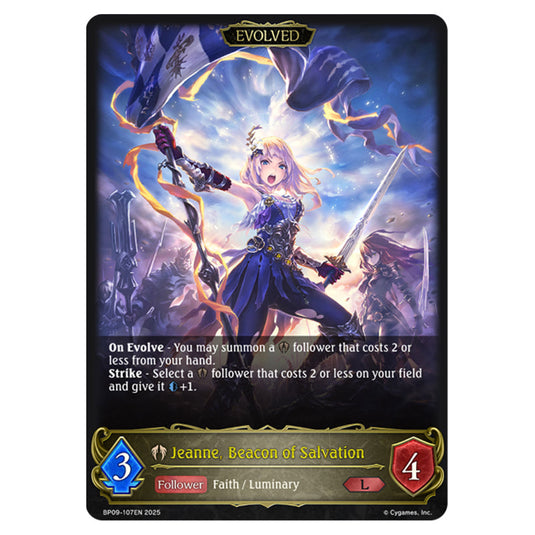 Jeanne, Beacon of Salvation BP09-107EN card from the Shadowverse: Evolve set Duet of Dawn and Dusk