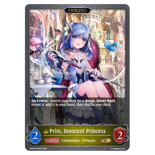 Prim, Innocent Princess BP09-P07EN card from the Shadowverse: Evolve set Duet of Dawn and Dusk