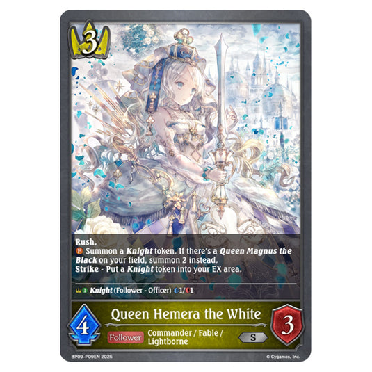Queen Hemera the White BP09-P09EN card from the Shadowverse: Evolve set Duet of Dawn and Dusk