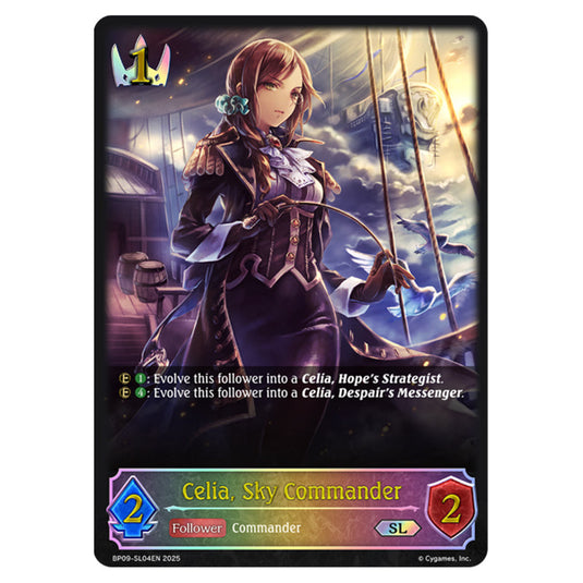 Celia, Sky Commander BP09-SL04EN card from the Shadowverse: Evolve set Duet of Dawn and Dusk