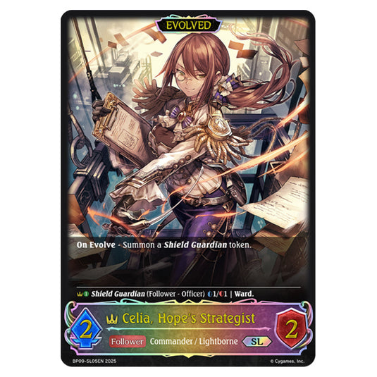 Celia, Hope's Strategist BP09-SL05EN card from the Shadowverse: Evolve set Duet of Dawn and Dusk