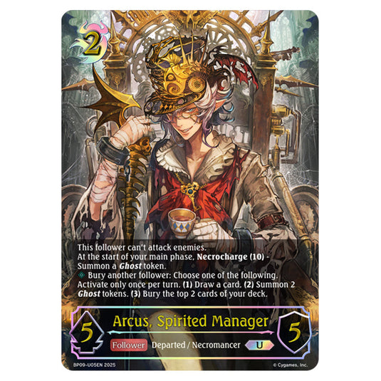 Arcus, Spirited Manager BP09-U05EN card from the Shadowverse: Evolve set Duet of Dawn and Dusk