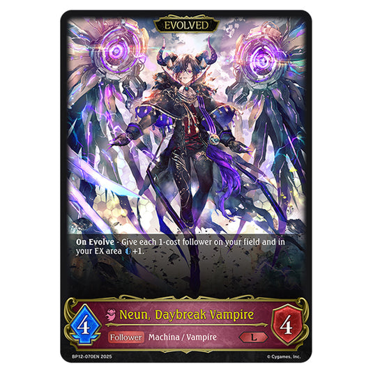 Neun, Daybreak Vampire BP12-070EN card from the Shadowverse: Evolve set Worldreaver's Descent & Dominion of Darkness