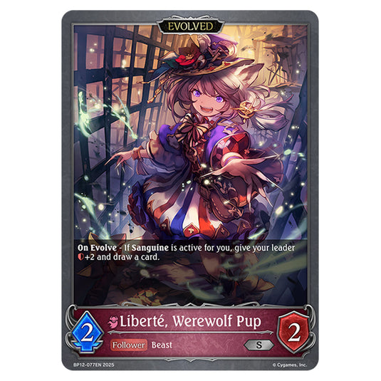 Liberté, Werewolf Pup BP12-077EN card from the Shadowverse: Evolve set Worldreaver's Descent & Dominion of Darkness
