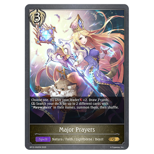 Major Prayers BP12-092EN card from the Shadowverse: Evolve set Worldreaver's Descent & Dominion of Darkness
