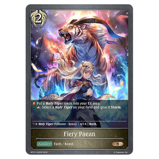 Fiery Paean BP12-102EN card from the Shadowverse: Evolve set Worldreaver's Descent & Dominion of Darkness