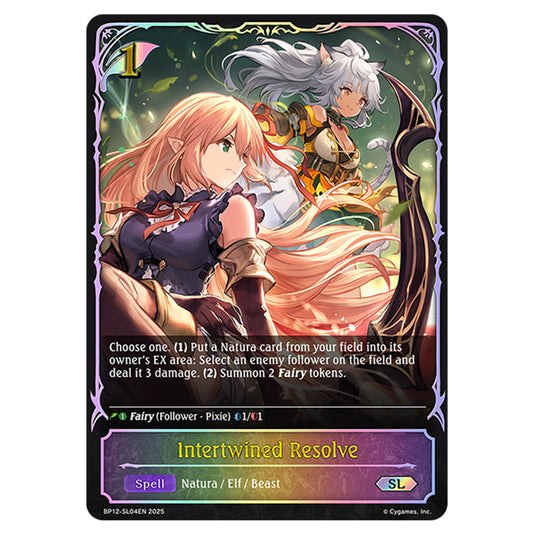 Intertwined Resolve BP12-SL04EN card from the Shadowverse: Evolve set Worldreaver's Descent & Dominion of Darkness