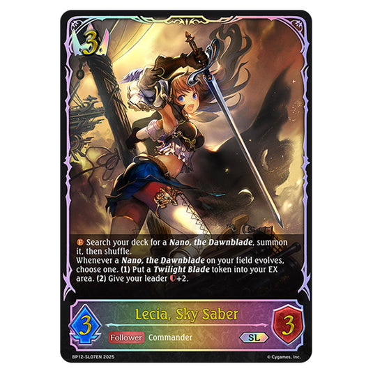 Lecia, Sky Saber BP12-SL07EN card from the Shadowverse: Evolve set Worldreaver's Descent & Dominion of Darkness