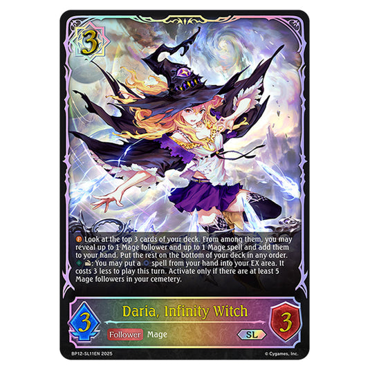 Daria, Infinity Witch BP12-SL11EN card from the Shadowverse: Evolve set Worldreaver's Descent & Dominion of Darkness
