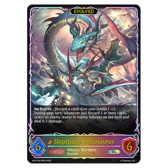 Shipsbane Plesiosaurus BP12-SL15EN card from the Shadowverse: Evolve set Worldreaver's Descent & Dominion of Darkness