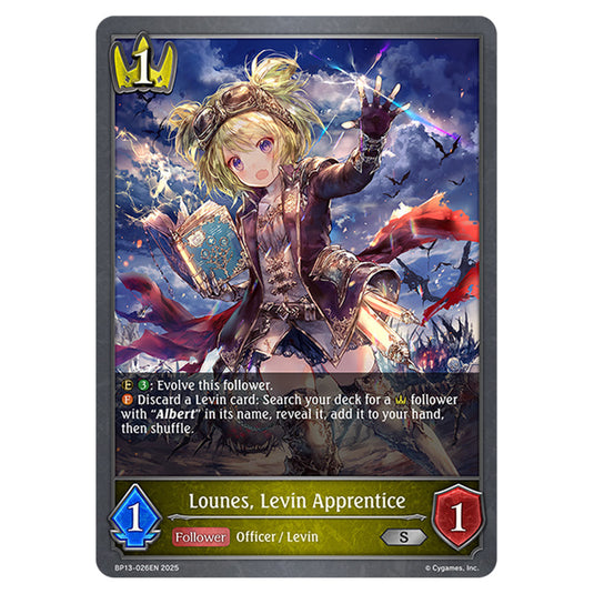Lounes, Levin Apprentice BP13-026EN card from the Shadowverse: Evolve set Worldreaver's Descent & Dominion of Darkness