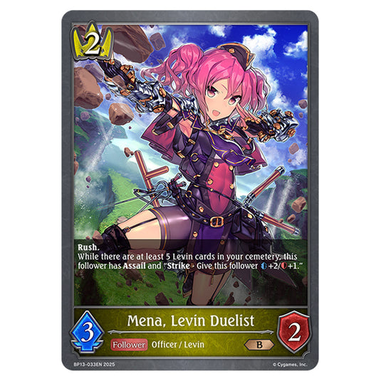 Mena, Levin Duelist BP13-033EN card from the Shadowverse: Evolve set Worldreaver's Descent & Dominion of Darkness