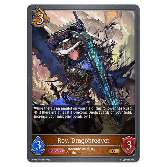 Roy, Dragonreaver BP13-059EN card from the Shadowverse: Evolve set Worldreaver's Descent & Dominion of Darkness