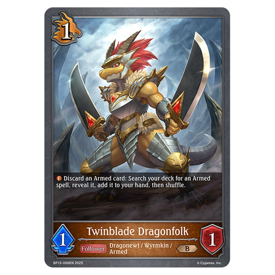Twinblade Dragonfolk BP13-068EN card from the Shadowverse: Evolve set Worldreaver's Descent & Dominion of Darkness