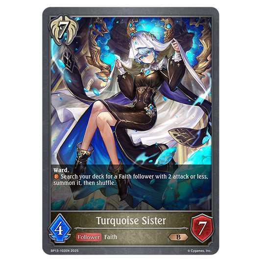 Turquoise Sister BP13-102EN card from the Shadowverse: Evolve set Worldreaver's Descent & Dominion of Darkness