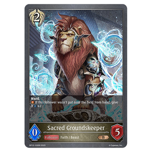 Sacred Groundskeeper BP13-103EN card from the Shadowverse: Evolve set Worldreaver's Descent & Dominion of Darkness