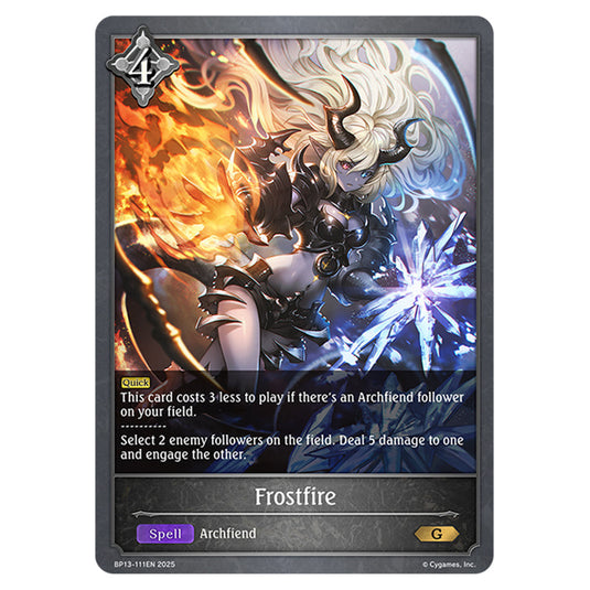 Frostfire BP13-111EN card from the Shadowverse: Evolve set Worldreaver's Descent & Dominion of Darkness