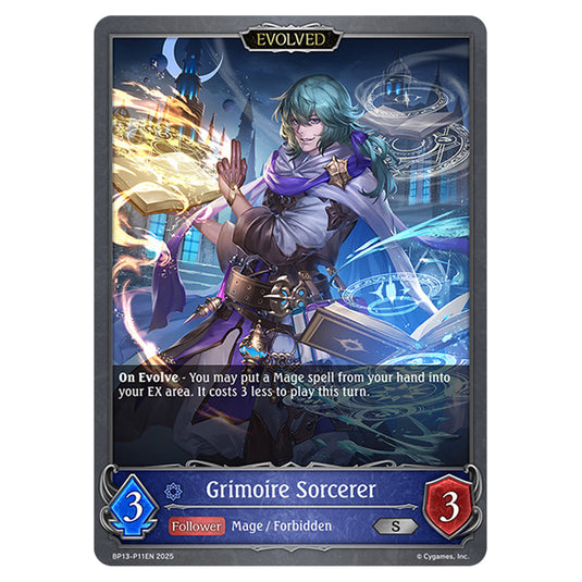 Grimoire Sorcerer BP13-P11EN card from the Shadowverse: Evolve set Worldreaver's Descent & Dominion of Darkness