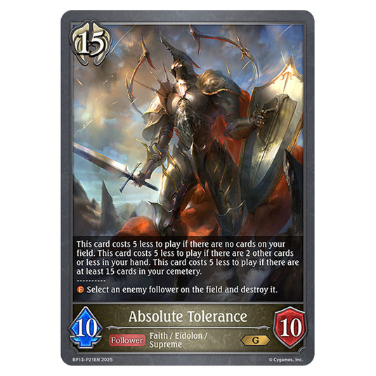 Absolute Tolerance BP13-P21EN card from the Shadowverse: Evolve set Worldreaver's Descent & Dominion of Darkness