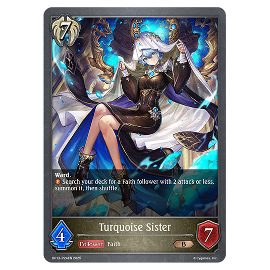 Turquoise Sister BP13-P24EN card from the Shadowverse: Evolve set Worldreaver's Descent & Dominion of Darkness