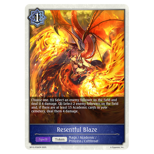 Resentful Blaze BP13-P30EN card from the Shadowverse: Evolve set Worldreaver's Descent & Dominion of Darkness