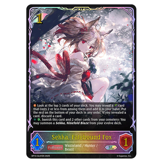 Sekka, Fatebound Fox BP13-SL01EN card from the Shadowverse: Evolve set Worldreaver's Descent & Dominion of Darkness