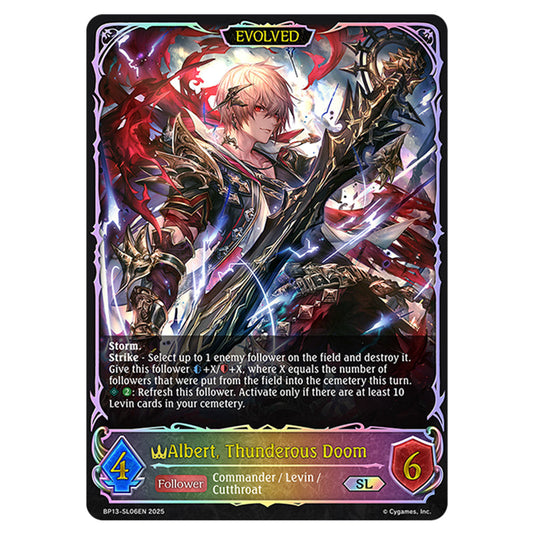 Albert, Thunderous Doom BP13-SL06EN card from the Shadowverse: Evolve set Worldreaver's Descent & Dominion of Darkness