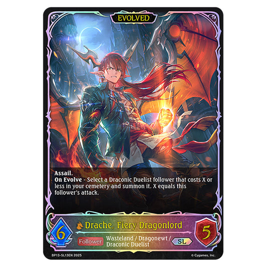 Drache, Fiery Dragonlord BP13-SL13EN card from the Shadowverse: Evolve set Worldreaver's Descent & Dominion of Darkness