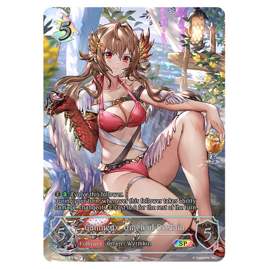 Galmieux, Omen of Disdain SP01-SP18EN card from the Shadowverse: Evolve set Seaside Memories