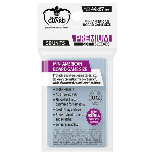 Ultimate Guard - Premium Soft Sleeves - Board Game Cards - Mini American (50)