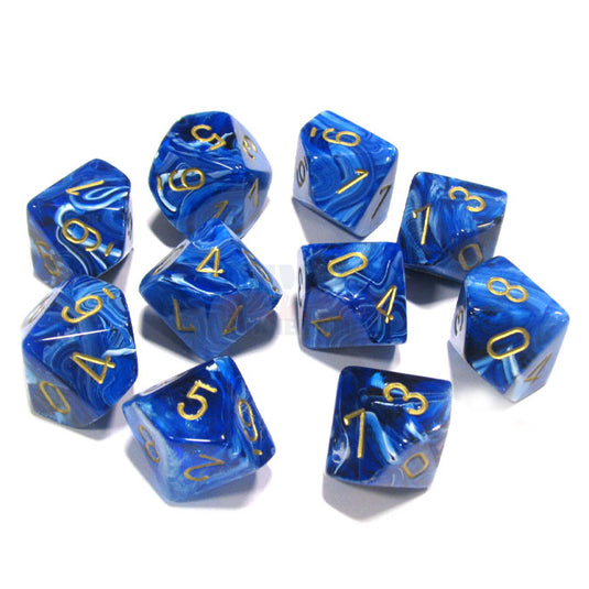Chessex - Signature - 16mm Polyhedral D10 10-Dice Set - Vortex Blue w/gold