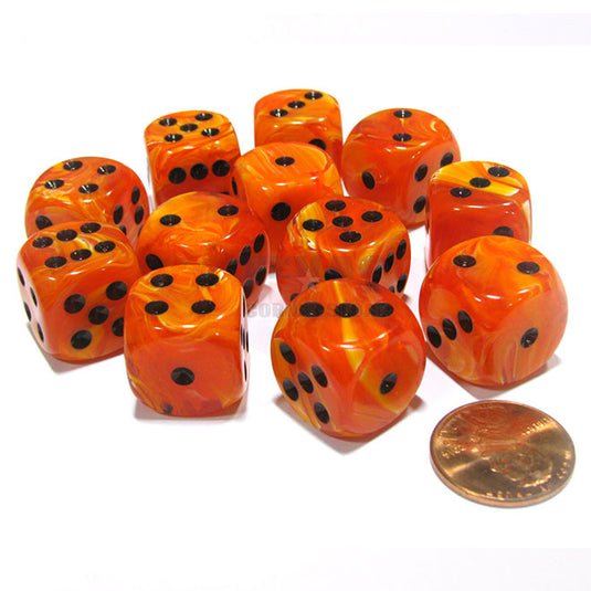 Chessex - Signature - 16mm D6 W/ Pips Blocks (12 Dice) - Vortex Orange w/Black