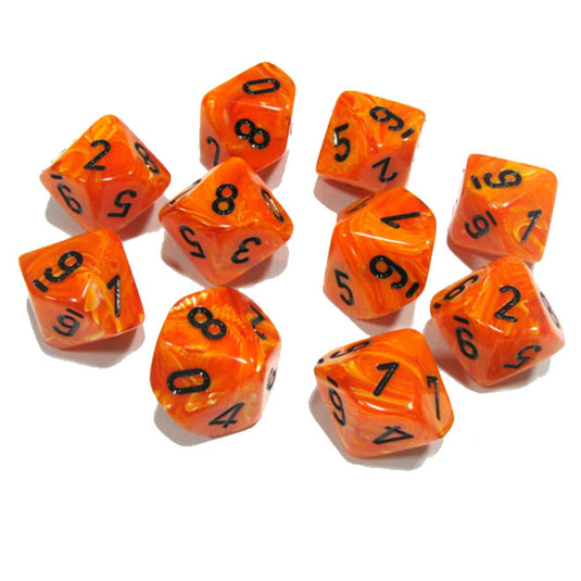 Chessex - Signature - 16mm Polyhedral D10 10-Dice Set - Vortex Orange w/black