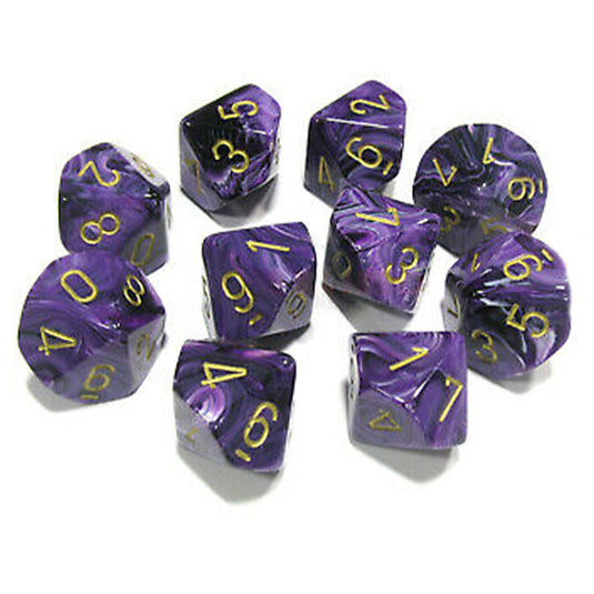 Chessex - Signature - 16mm Polyhedral D10 10-Dice Set -Vortex Purple w/gold