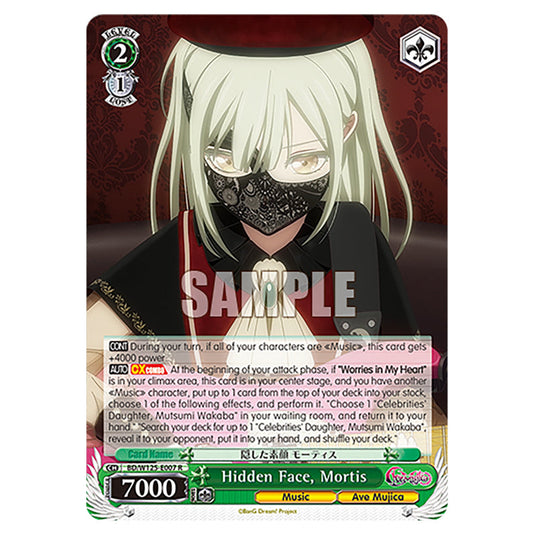 Hidden Face, Mortis BD/W125-E007 card from the Weiss Schwarz set MyGO!!!!! × Ave Mujica