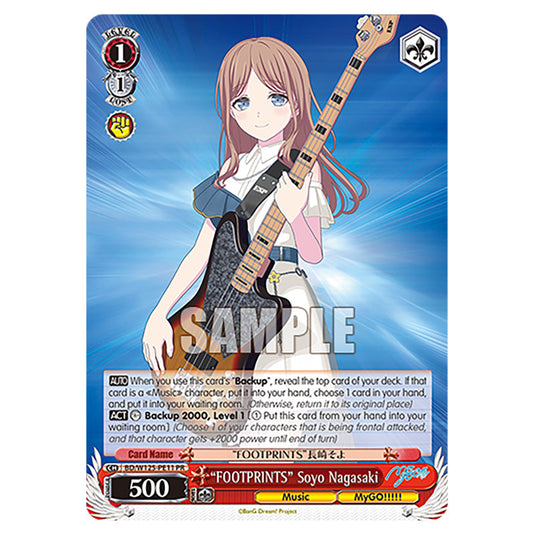 “FOOTPRINTS” Soyo Nagasaki BD/W125-PE11 card from the Weiss Schwarz set MyGO!!!!! × Ave Mujica