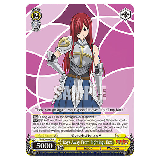 Days Away From Fighting, Erza FT/S120-E007 card from the Weiss Schwarz set Fairy Tail 100 Years Quest