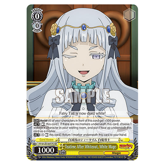 Teatime After Whiteout, White Mage FT/S120-E017S card from the Weiss Schwarz set Fairy Tail 100 Years Quest