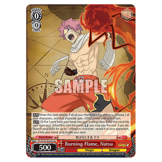 Burning Flame, Natsu FT/S120-E052S card from the Weiss Schwarz set Fairy Tail 100 Years Quest