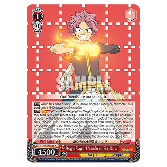 Dragon Slayer of Smoldering Fire, Natsu FT/S120-E058 card from the Weiss Schwarz set Fairy Tail 100 Years Quest
