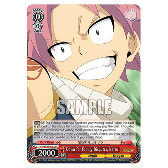 Down for Family Disputes, Natsu FT/S120-E062 card from the Weiss Schwarz set Fairy Tail 100 Years Quest